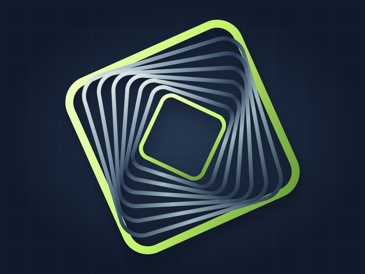 Abstract geometric portal in silver and lime